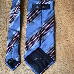 Canali Elegant Purple Blue Striped 100% Silk Tie